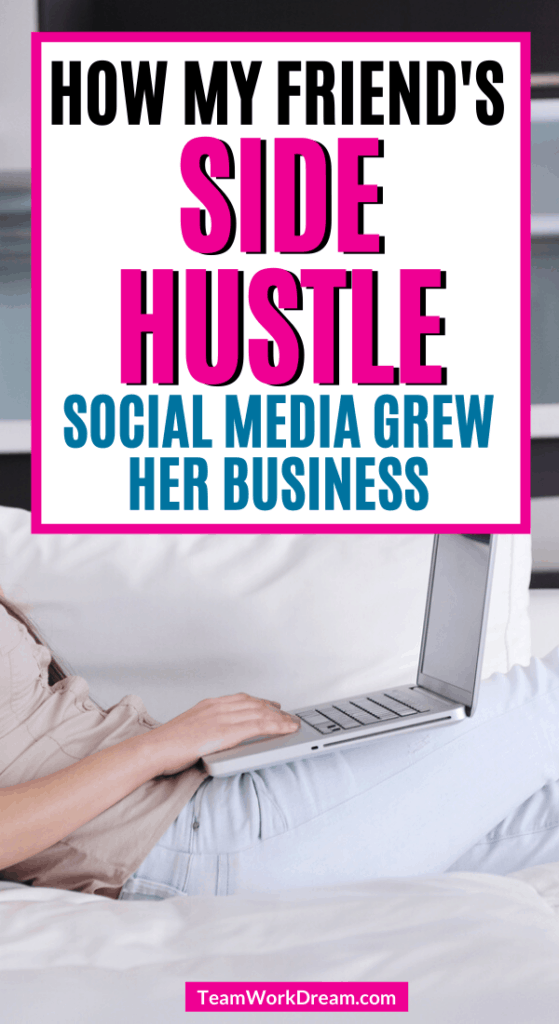 Woman on laptop updating side hustle online presence.