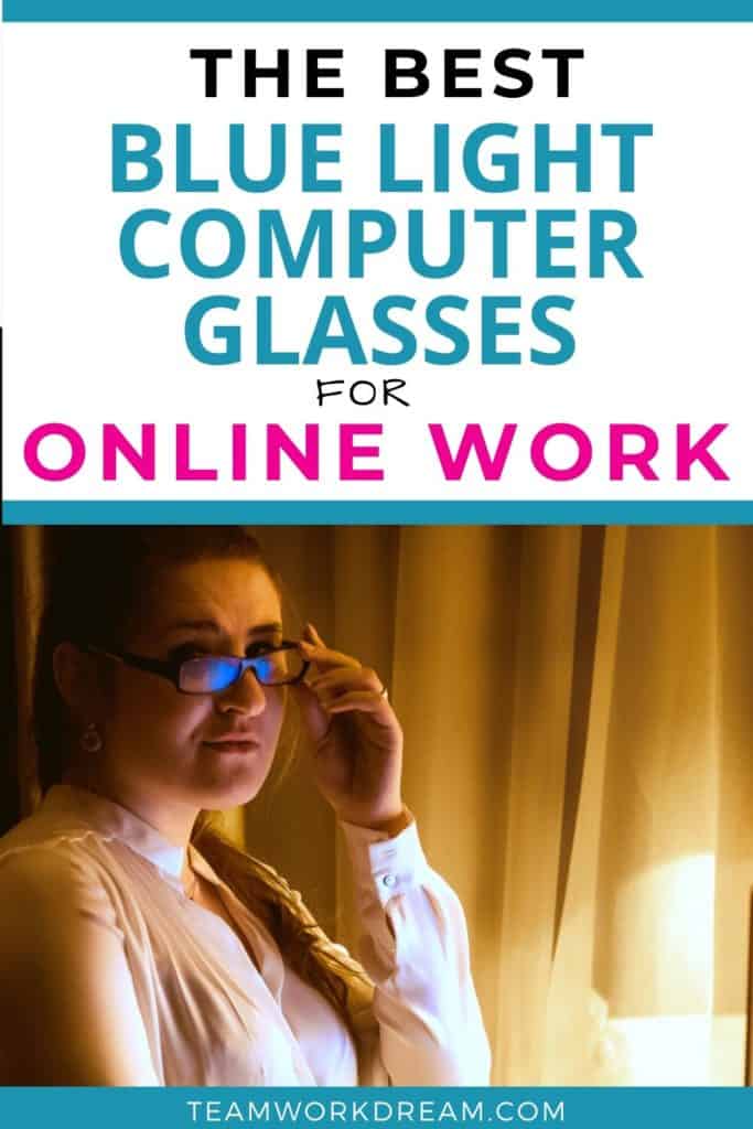 Woman working on computer wearing one of the best blue light blocking glasses for online work