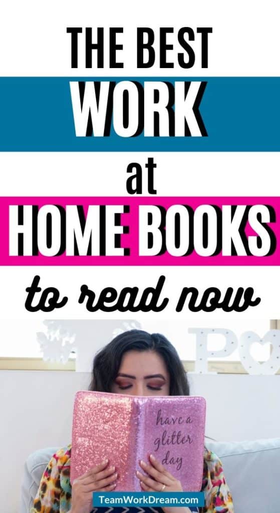 woman reading work at home  pink glittery book