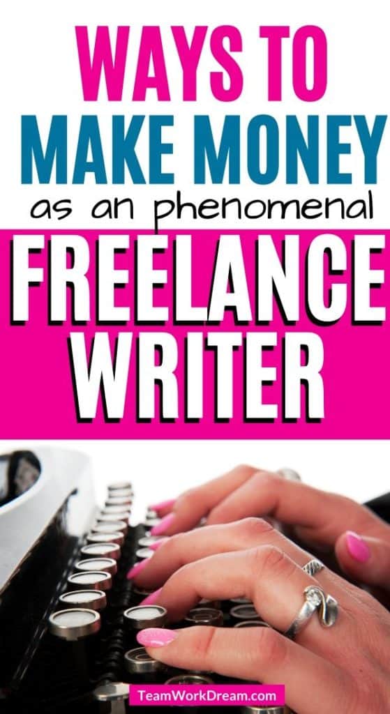 Woman typing on vintage typewriter learning how to become a freelance writer and get paid