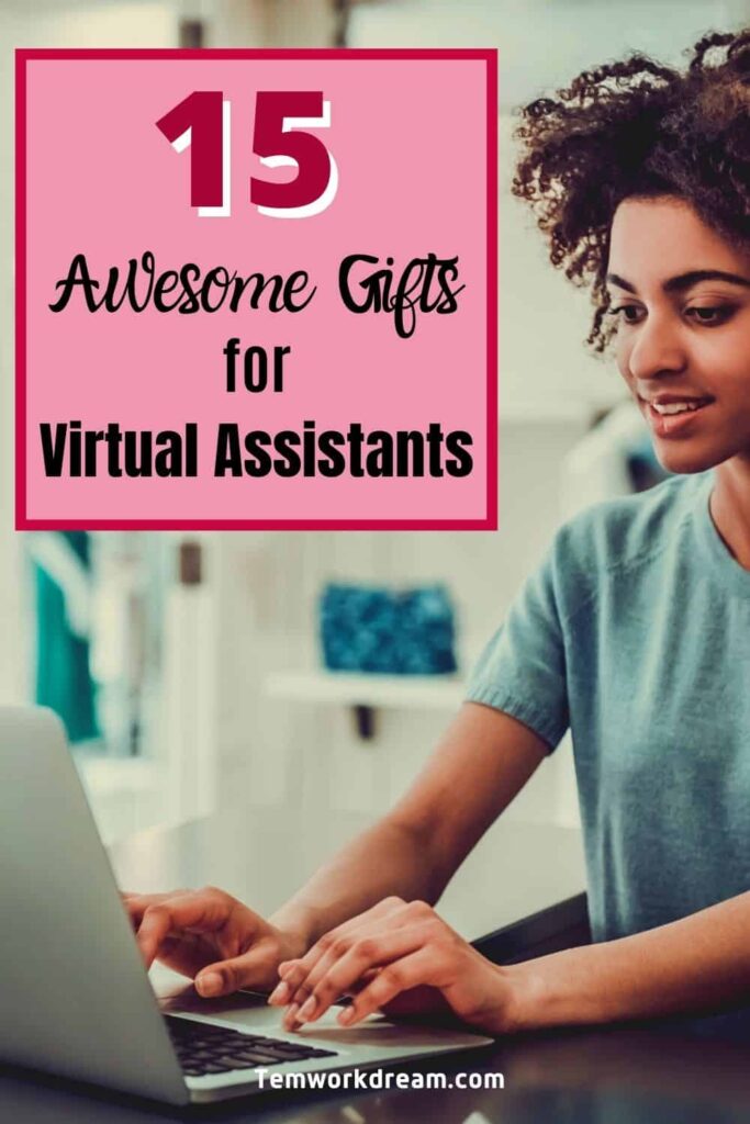 Woman on laptop choosing ideal gifts for virtual assistants