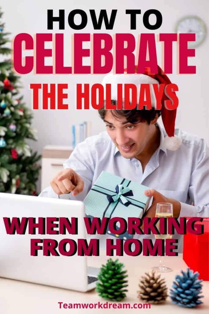 work from home man sending virtual gift and celebrating the holidays when working from home.