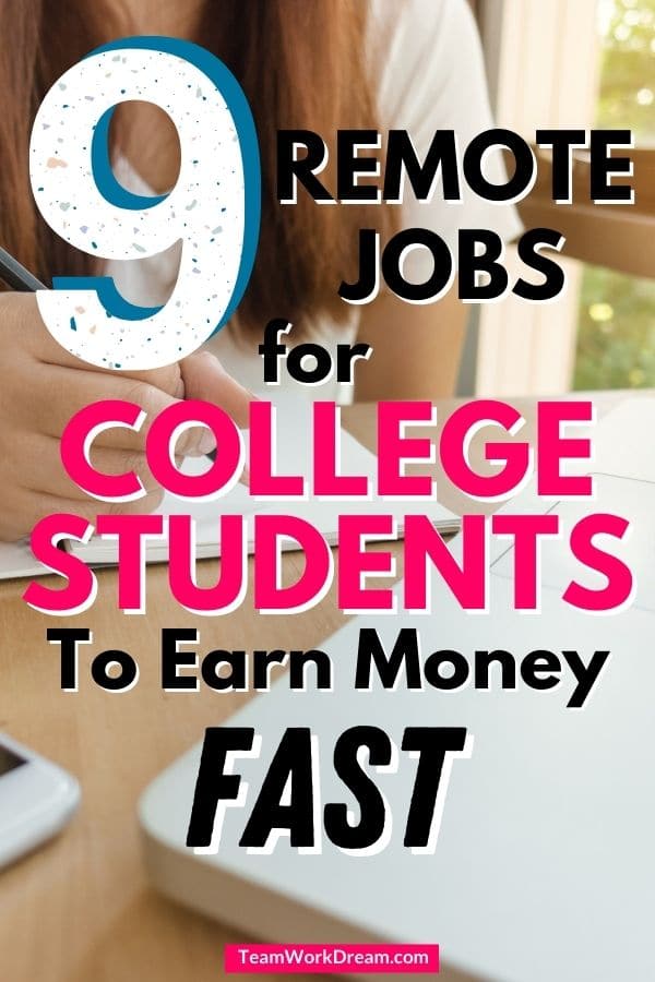 Female college student at desk finding ways to earn money by doing remote jobs online.