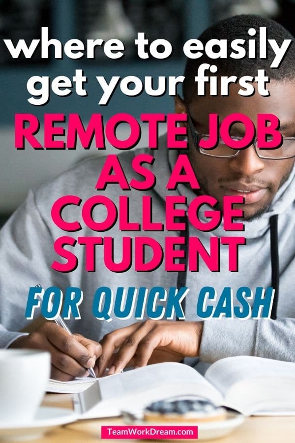 Male college student making list of the best remote jobs to start making money online.